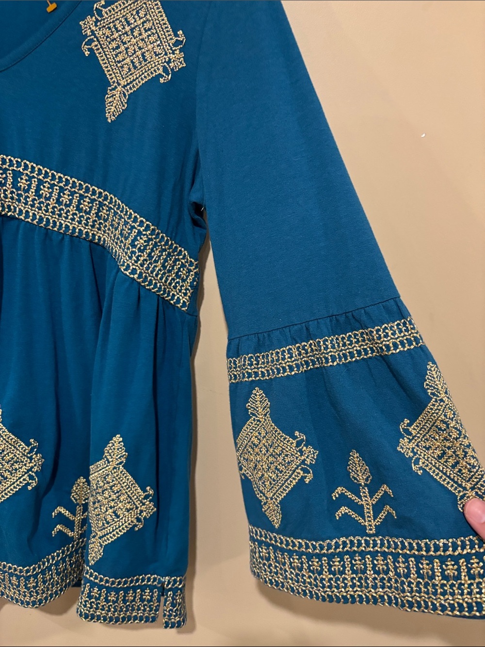 Soft surroundings teal boho too with gold embroidery - Picture 3 of 5